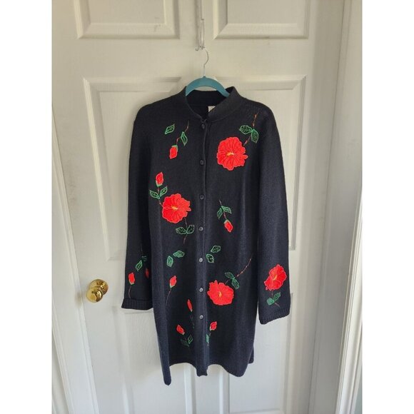 Vintage Jane Seymour Signatures 100% wool Embroidered Applique Coatigan Rare L - Picture 1 of 7